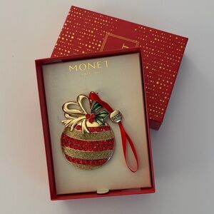 Monet Festive Gold and Red Ornament